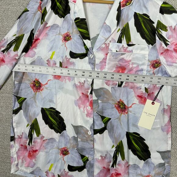 Ted Baker London Sz L Pajama Set Satin Chatsworth Bloom Floral Pink Rose Cottage - Picture 11 of 16